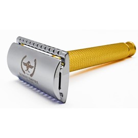 Roman Empire Shaving Double Thread Caesar Gold Safety Razor by Roman Empire Shaving, Classic Razor, Steel Safety Razor with 20 Blades (Astra-Derby Shark Treet)