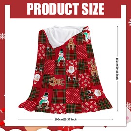 Christmas Throw Blanket 100x150cm Red Grid Warm Soft Blanket Xmas Santa Claus Snowman Flannel Blanket Thick Comfy Throw Fall Blanket, Sofa Blanket Fluffy Throw Blanket for Bed Sofa Couch Chair