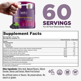 Keto Vitals Keto Vitals Antioxidant Electrolytes Powder - Blend Keto Electrolytes with Potassium, Magnesium, Sodium, & Calcium - No Sugar Electrolyte Drink Mix & Hydration Powder, 60 Servings, BlackBerry