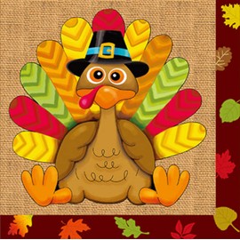 Iconikal Paper Disposable Party Napkins, Dinner Size, Thanksgiving Silly Turkey, 48-Count