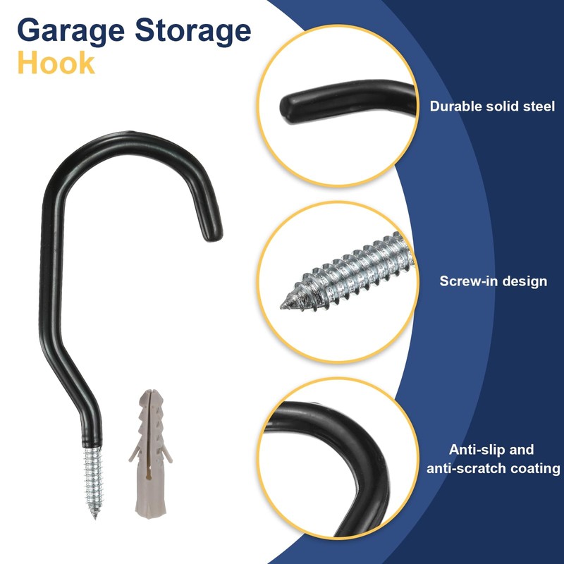 sourcing map 6pcs Bike Hooks 6" Capacity 80LB Screw in