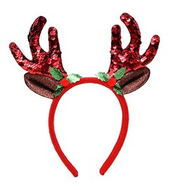 Caprilite Girls Adults Red Sequin Headband Reindeer Antlers Christmas Deer Ears Headbopper