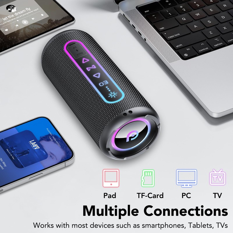 Portable Bluetooth Speaker with Lights, Bluetooth 5.4 Speaker, Powerful Crystal
