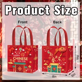 Glodecart 6PCS Chinese New Year Gift Bags for Gift Wrap Kids, Reusable Red Spring Festival Themed Gift Bags with Handle Grocery Shopping Candy Bags for Chinese Lunar New Year Party Favors Supplies