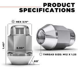 White Knight 1706S-20AM M12x1.25 Lug Nuts, Bulge Acorn Chrome Lug Nuts 12x1.25, Pack of 20, Steel