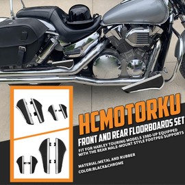 HCmotorku Motorcycle Floorboards Set Driver Passenger Footboards Front Rear Foot Pegs Fit For Harley Touring Road Glide Electra Glide Street Glide Softail (Black & Chrome)
