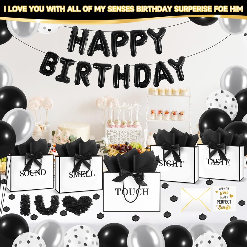Epoesch 5 Senses Gift Bags for Him with Labels, Tissue