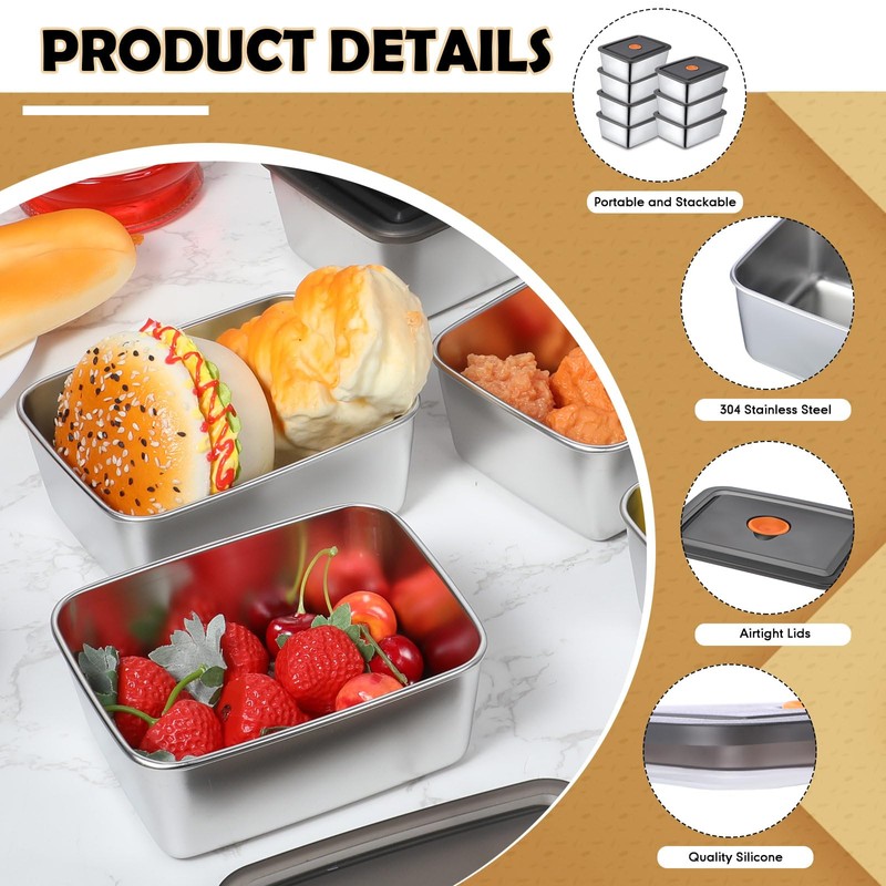 Layhit 10 Set Stainless Steel Food Containers with Lids Metal