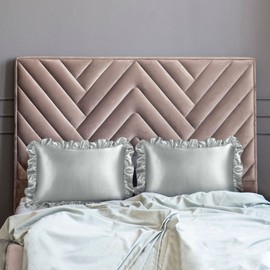 PiccoCasa Satin Ruffle Cool Rayon Envelope Type Pillow Case Set of 2 Pillow Cases Soft Like Silk Double-sided Pillowcase Solid Odor Resistant Beauty Hair Beautiful Skin Silver Gray 50 x 65cm