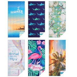 Casa Platino Beach Towels 6 Pack – Large 71"x32" Sand Free Microfiber Towel, Quick Dry and Lightweight, Double-Sided Printed Beach Towel for Women, Travel, Camping & Vacation – Henley