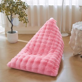 LIFEREVO Faux Rabbit Fur Stuffed Animal Bean Bag Storage (No Filler), Soft Waffle Bubble Beanbag Chair Cover for Kids Adults, Furry Floor Lounger Plush Toys Organizer for Living Room Bedroom, Pink