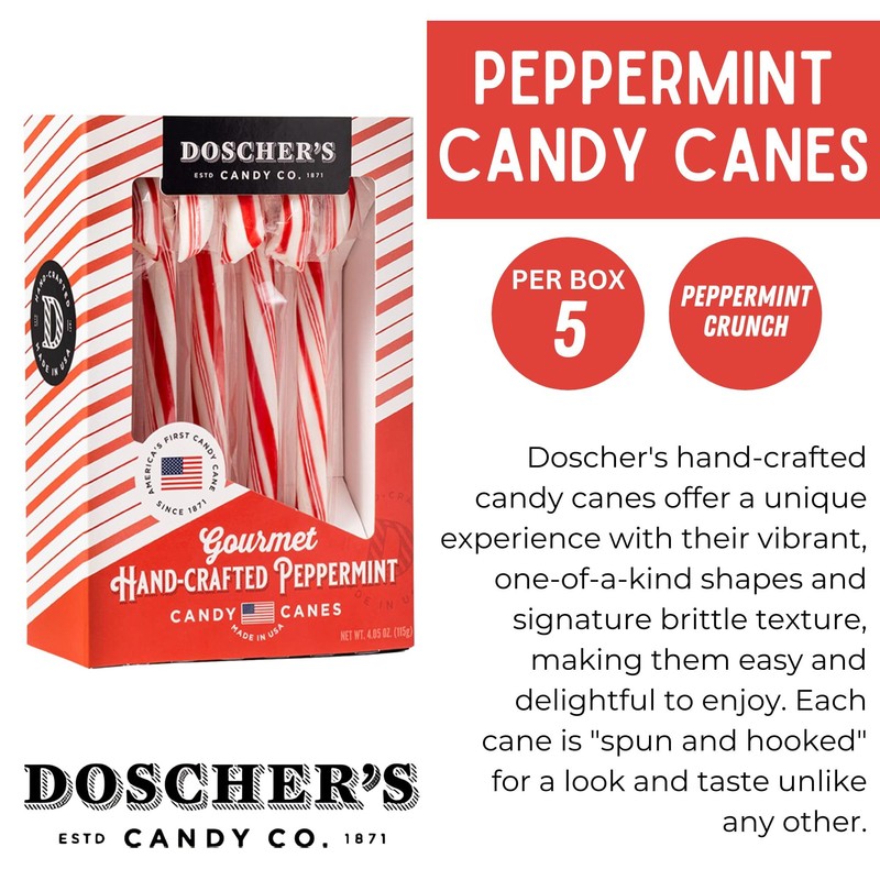 Doscher's Gourmet Hand Crafted Peppermint Candy Canes 5ct Box