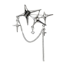 Rhinestone Star Pin Brooch Silver Lapel Pin for Women Men Safety Pins for Clothes Vintage Brooches with Tassel Long Chain Decorative Sweater Shawl Clips for Clothing Suit Collar Pin