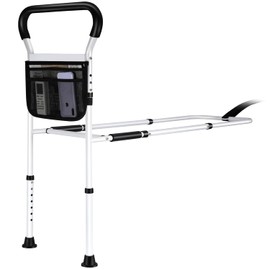 Rieles de cama para adultos mayores de seguridad, riel ajustable con patas de apoyo, barra de mango ergonómico antideslizante con bolsa de almacenamiento, se adapta a camas King Queen Full