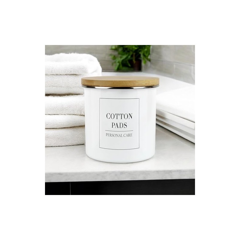 Minimalist Range Cotton Pads Storage Canister - White Metal Enamel