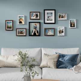 Vittanly 10 Pack Picture Frames Collage Wall Decor, Gallery Wall Frame Set for Wall or Tabletop Display, Multi Sizes with Two 8x10, Four 5x7, and Four 4x6 Photo Frames, Black&Brown&Distressed White