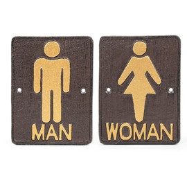 Sungmor Cast Iron Restroom Door Signs, Set of 2 Rustic Men and Women Toilet Sign, Decorative Vintage Public Bathroom Washroom Sign, Wall Metal Plaques for Business Office, Restaurant