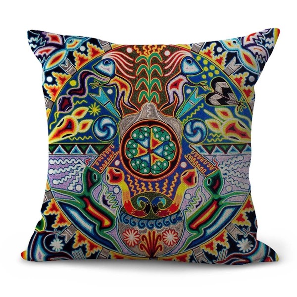 Huichol Indians of Mexico art print cushion pillow covers