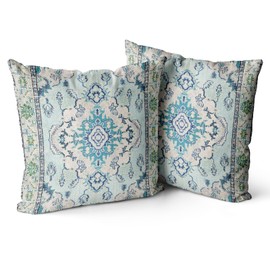 Snycler Boho Throw Pillow Covers 20x20 inch Set of 2 Teal Blue Boho Rug Carpet Double Sided Pattern Cotton Soft Pillow Case Cushion Cover Pillowcase for Couch Sofa Bed Decorative