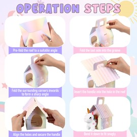 Blueweenly 145 Pcs Unicorn Party Favors Set for Girls Mini Plush Unicorn Stuffed Animal Gift Box Adoption Cards 1 Animal Sign with Carton House for Adopt a Pet Party Favor Birthday Supply (Cute)