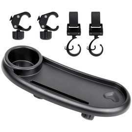 OSDUE Pram Tray, 3 in 1 Snack Tray for Prams, Pram Snack Tray, 360 Degree Rotating Pram Snack Tray, Pram Drink Holder with 2 Hooks