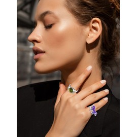 Mood Ring for Women Pink Color Changing Ring Heart Shaped Gemstone Ring Adjustable Emotional Ring for Girls (Style D 4 Pcs)