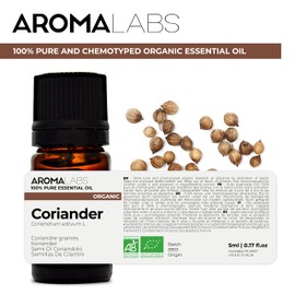BIO - Coriander Essential Oil - 5mL - 100% Pure, Natural, Chemotyped and AB Certified - AROMA LABS (French Brand)