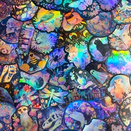 50PCS Holographic Nature Floral Aesthetic Stickers – Waterproof Vinyl Wildlife Animal & Celestial Fantasy Decals for Scrapbooking, Journaling, Laptop, Water Bottle Decoration
