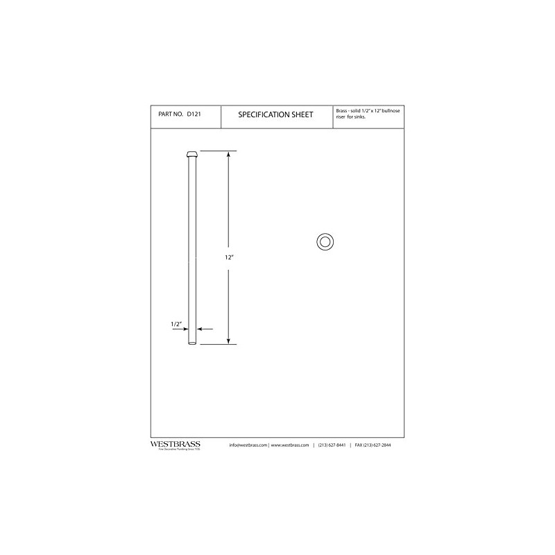 Westbrass D121-26 1/2" x 12" Brass Bullnose Faucet Riser Supply