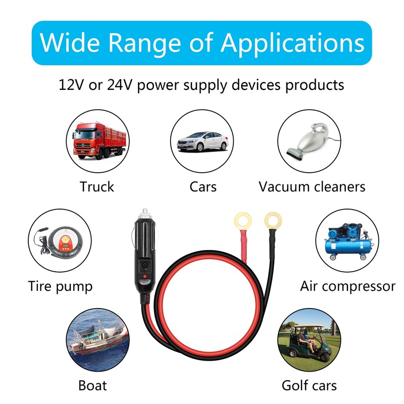 12V Cig Lighter to O-Ring Terminal Heavy Duty Auto Power