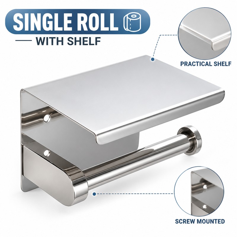 Dual Roll Toilet Paper Holder with Shelf – Stainless Steel