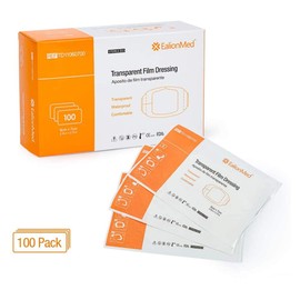 EalionMed Transparent Film Dressing, Waterproof Wound Bandage, Adhesive Patch, 2.75'' W X 2.36'' L, 100 Pack, Clear, Breathable, Comfortable, Shower Shield, Tattoo Aftercare