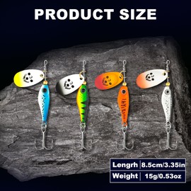 Bombrooster Fish Shape Spinner Baits with Treble Hooks, Wide Blades