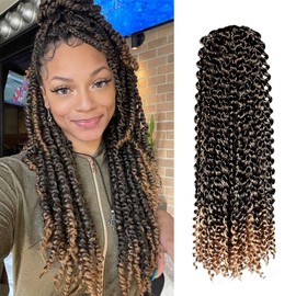 FFDDear Passion Twist Hair 18 Inch 7 Packs Water Wave Crochet Hair Curly Braiding Hair Ombre Pre looped Passion Twists Hair for Butterfly Locs Hair Extensions for Women (18inch,T27)