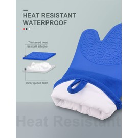 sungwoo Silicone Oven Mitts, Heat Resistant Oven Gloves with Quilted Liner Non-Slip Textured Grip Perfect for BBQ, Baking, Cooking and Grilling - 1 Pair 13.8 Inch Royal Blue