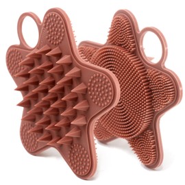 LUCKSTELLA 100% Silicone Dual-Sided Shower Brush – Star-Shaped Body Scrubber & Scalp Massager, Gentle for Hair & Skin (Coffee)