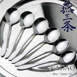 Nagao Tsubamesanjo Bouillon Spoon, 5 + 1 set, 5.6 inches (14.3 cm), 18/0 Stainless Steel, Made in Japan