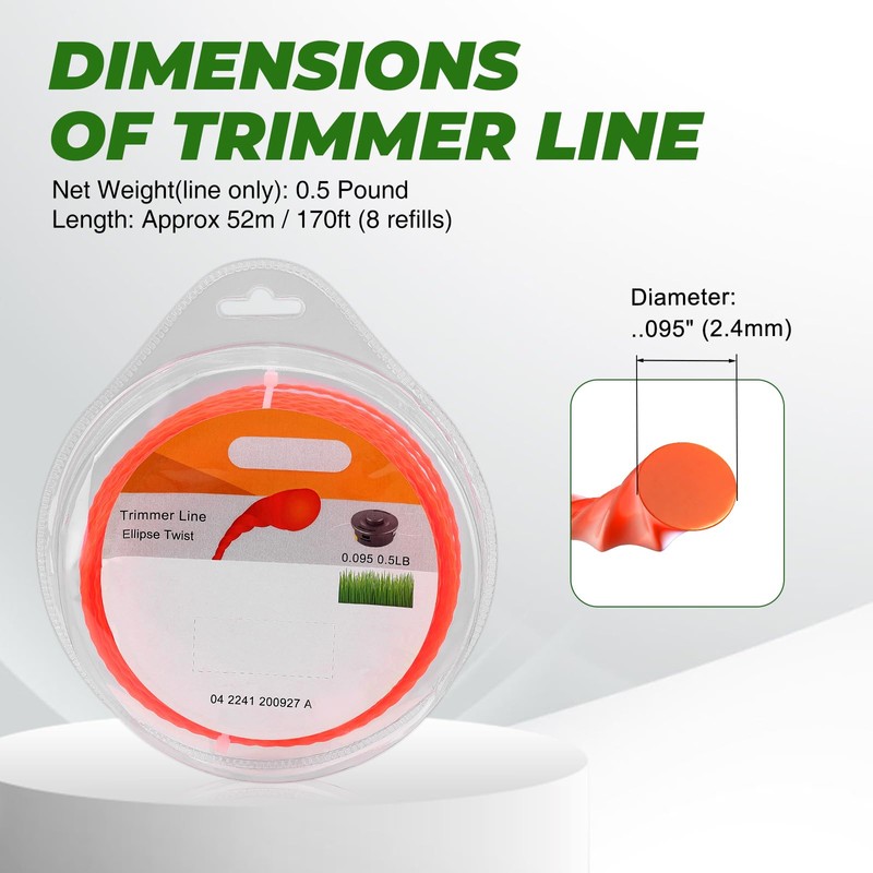 Dalom .095" 1/2 lb Trimmer Line Round Twist,Weed Eater String