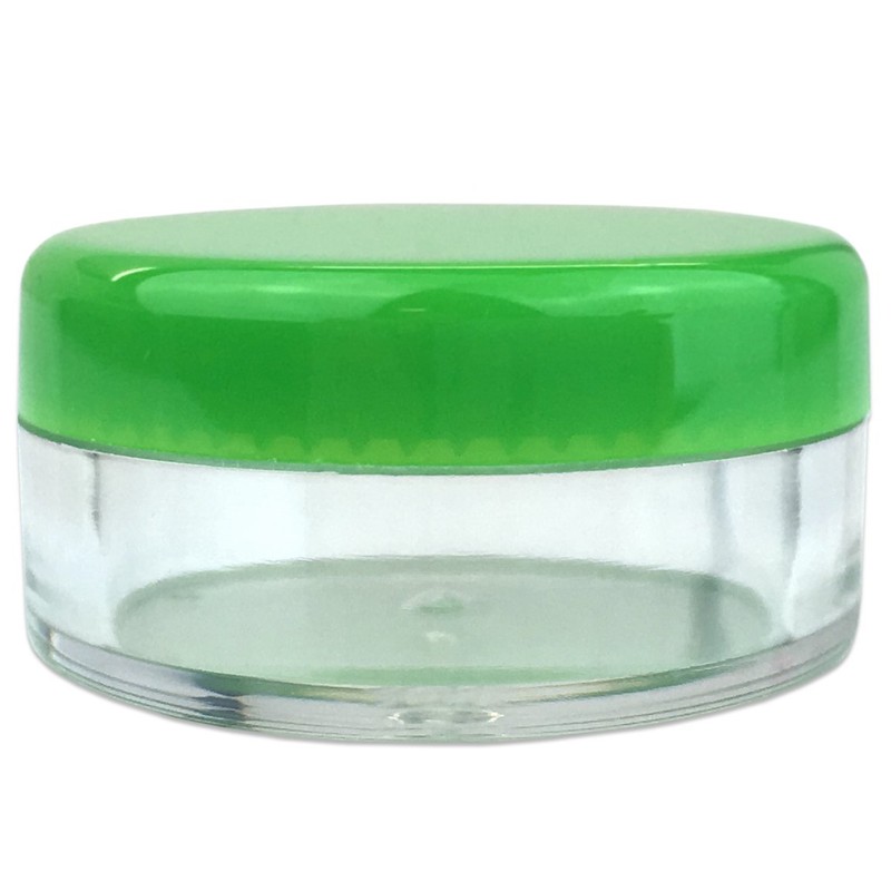 (Quantity: 25 Pieces) Beauticom 5G/5ML Round Clear Jars with GREEN