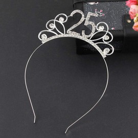 IETOSY Silver 25th Birthday Party Hair Accessories Headband Tiara,Happy 25th Birthday Tiara for Women,Birthday Headpiece for 25th Women,25th Birthday Party Favor for Girl