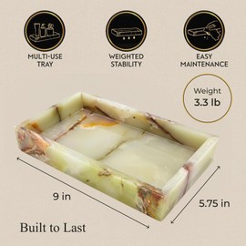Bey-Berk Ezra Green Onyx Genuine Marble Guest Towel Tray, 9" x 5.75" Bathroom Counter Tray, Luminous Onyx Accent Piece