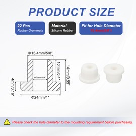 PATIKIL Silicone Rubber Grommet, 22 Pcs 5/8"(15.4mm) Drill Hole, 1/4"(7mm) Inner Dia. Top Hat Wire Gasket Rubber Hole Plug for Wiring Irrigation System Firewall, White