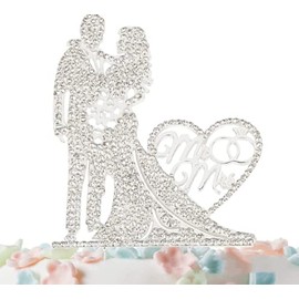 Decoración para tarta de Mr and Mrs con diamantes de imitación, para boda, compromiso, despedida de soltera, aniversario, cumpleaños, color plateado