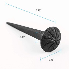 Renovators Supply Manufacturing Wrought Iron Nails Decorative Round Swirl Clavos Head Iron Nails 1 Inch Diameter Head 2 7/8 Inch Shank 3 1/4 Inch Total Length