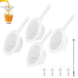Deepton Set of 4 Fine, Fine Sieve Kitchen with Handle, 400/300/200/100 Mesh Hair Sieve Kitchen with 4 Hooks and 1 Stirring Stick, Fine Sieve, Small Strainer, Plastic Strainer for Juice, Milk, Coffee
