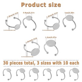 30 Pcs Blank Rings - MaehSab Stainless Steel Adjustable Pad Ring Base, Flat Blank Ring Base Tray for Jewelry Making DIY Crafts (Silver)