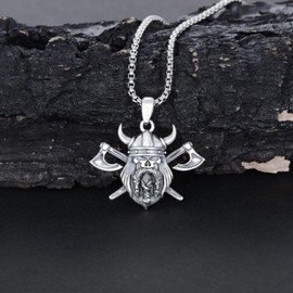 LEECCI Viking Necklace for Men 925 Sterling Silver Viking Helmet Pendant Viking Skull Jewelry Valentine'S Day Christmas Birthday Gift