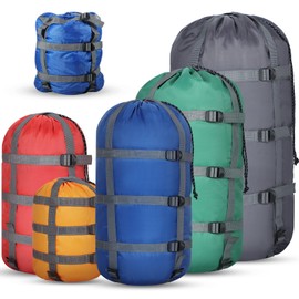 SilTriangle 5 Pack Compression Stuff Sack 5 Assorted Size Sleeping Bag Stuff Sack Ultralight Sleeping Bag Cover Space Saving Gear for Travel Outdoor Camping Hiking Backpacking(Classic Color,Middle)