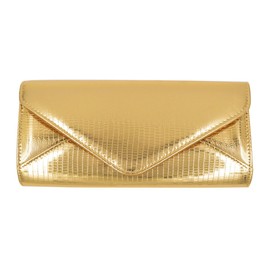 TrendsBlue Large PU Leather Textured Shine Envelope Flap Clutch Evening Bag Handbag, Gold