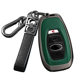 ontto Metal Key Fob Cover Leather Car Key Case Stylish Key Holder Anti-Scratched Fit for Subaru BRZ Legacy Outback Ascent Crosstrek Forester WRX Impreza STI Accessories,Green